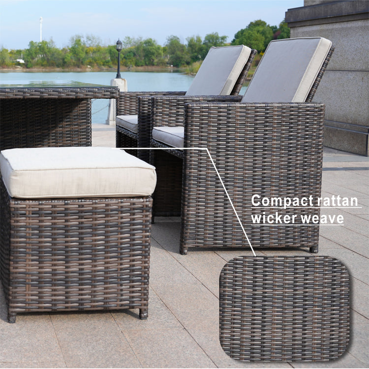 11-Piece Patio Dining Set Wicker Dining Table with Beige Cushions | PAD-3234