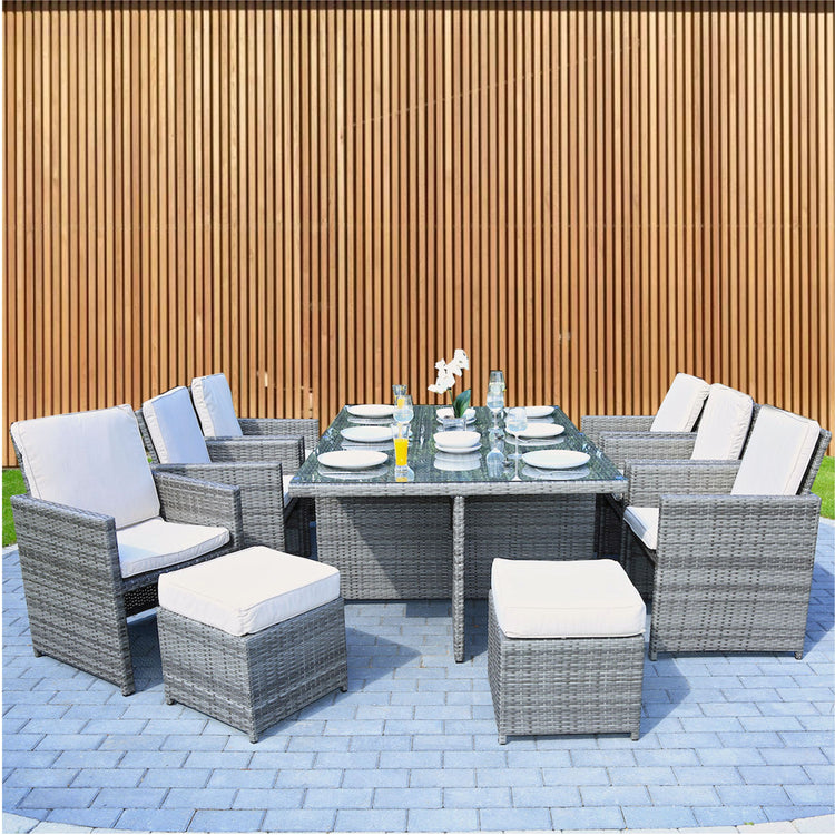 11-Piece Patio Dining Set Wicker Dining Table with Beige Cushions | PAD-3234