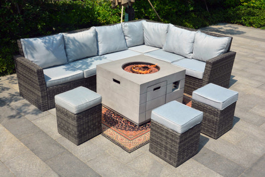 8-Piece Gray Wicker Patio Fire Pit Sofa Set Conversation Furniture Set