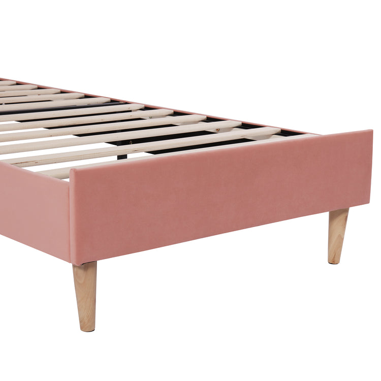 Upholstered bed 90*190, with slatted frame and headboard, youth bed, for adults & teenagers, wooden slat support, easy assembly, height-adjustable headboard, velvet, pink
