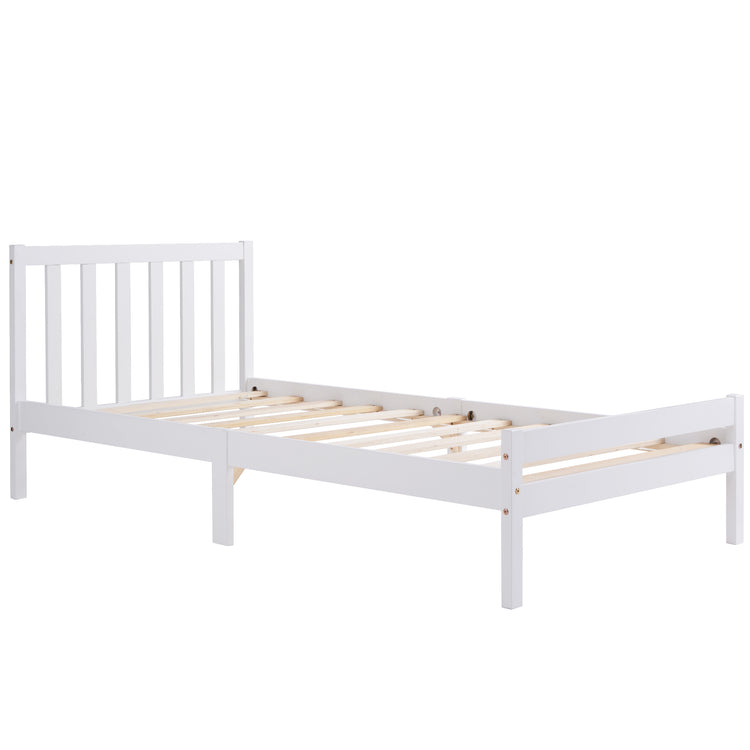 Wooden Bed Frame, Single Bed 3ft Solid Wooden Bed Frame, Bedroom Furniture for Adults, Kids, Teenagers, 90 x 190 cm (White)
