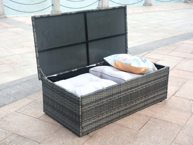 6-Piece Gray Wicker Patio Conversational Sofa Set with Cushions and Storage Box| PAS-1503GR