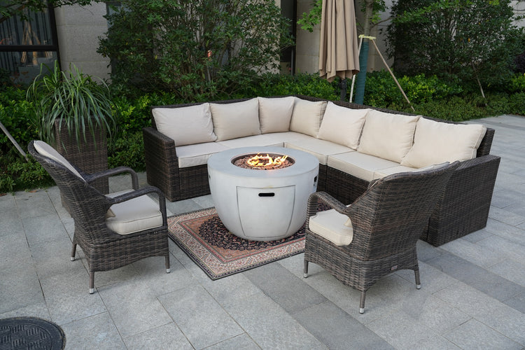 Direct Wicker New Brown Wicker Patio Conversational Sofa Set with Round Firepit